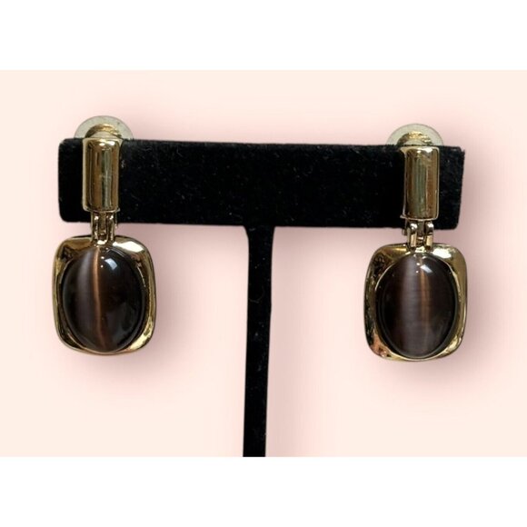 Vintage St. John Gold Plated Door Knocker Moon glow Dangle Clip-on Earrings - Picture 2 of 6